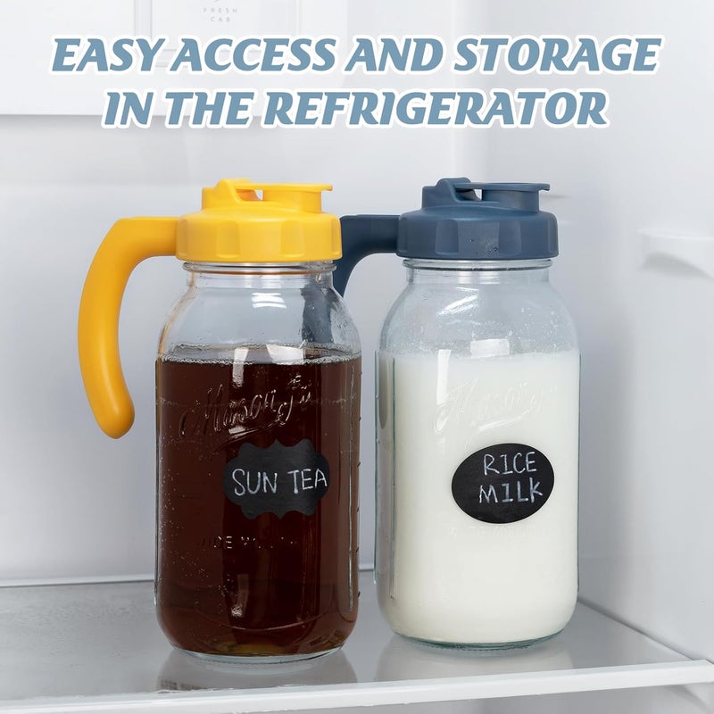 SOLIGT Glass Mason Jar Pitcher with Lid, Wide Mouth Flip Cap Pour Spout Leak-proof Lid with Handle, 64 oz (2 Quart / 1.9 Liter), Navy and Yellow - Image 5